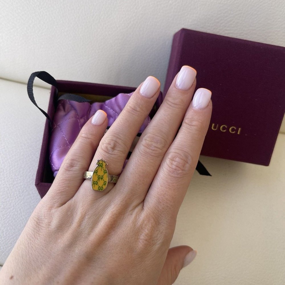 NEW GUCCI Italy GHOST PINEAPPLE .925 STERLING SILVER BAND Ring IT-10 US-5.25